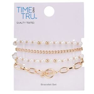 4-Piece Bracelet Costume Jewelry Set - Crafted with Pearls & Gold-Tone Beads